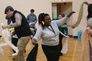 Employees and clients take part in a workshop run by Inside Out Theatre.
