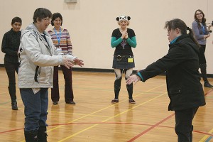 Employees and clients take part in a workshop run by Inside Out Theatre.